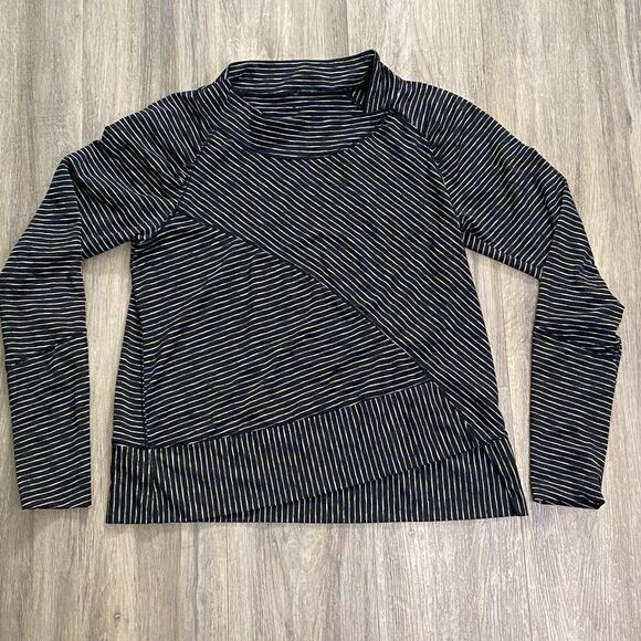 Prana Tops - PRANA Top Medium Black Yellow Striped Asymmetric Alicia Pullover Long Sleeve Top